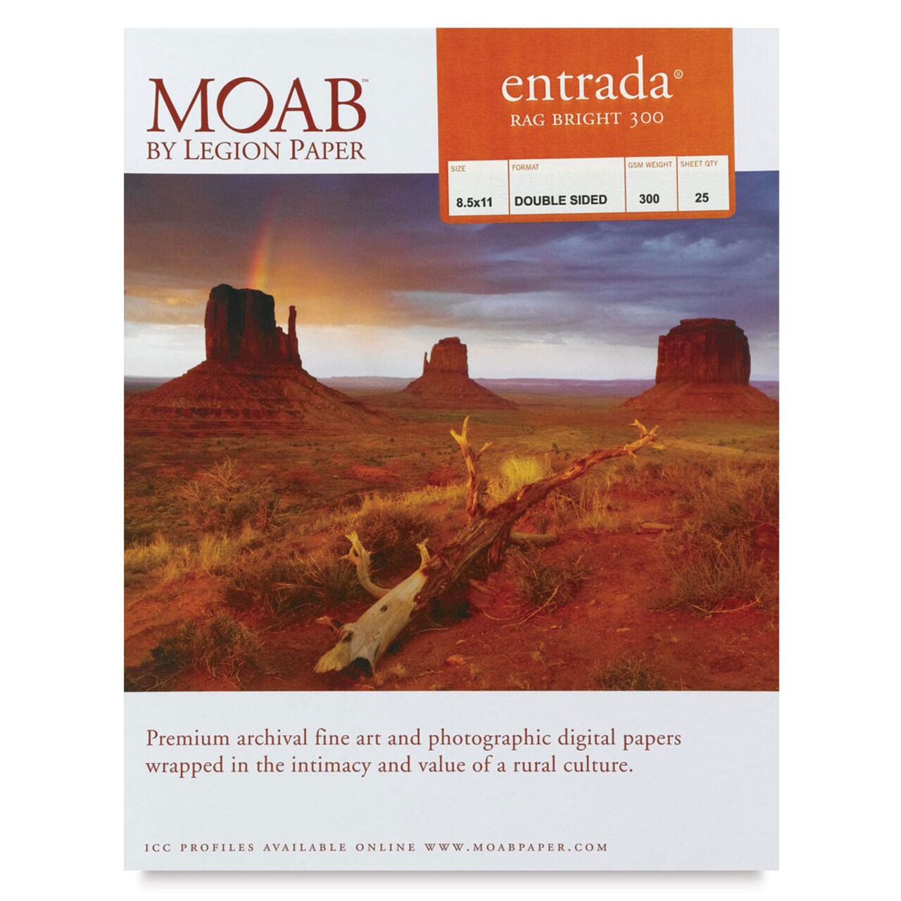 Legion Moab Entrada Digital Rag Paper - 8-1/2" x 11", Bright White, 300 gsm, Pkg of 25 Sheets